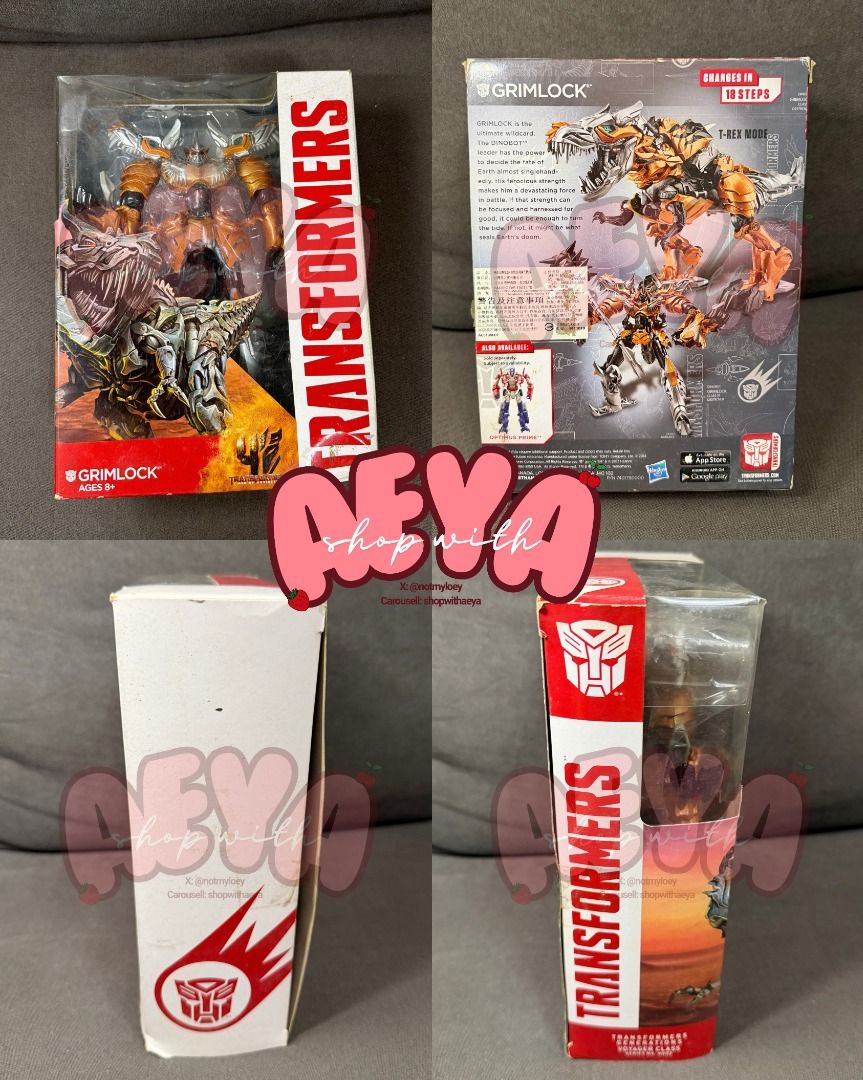 Transformers Age of Extinction Grimlock (Category: Action & Battle Toys) located in Taguig. Submitted by shopwithaeya (Listing ID 1464818663, Image 2). Description: ✅ Original box included ✅ Grimlock figure from Transformers: Age of Extinction line ✅ Great addition to any Transformers collection ✅ Figure appears complete (please refer to photos) ✅ Box has visible shelf/storage wear and signs of age Condition: Pre-owned / As-is What you see is wha