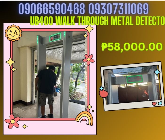 UB400 Walk Through Metal Detector (Category: Looking For) located in Caloocan City. Submitted by cosmiccloud.e1f68b (Listing ID 1464836693, Image 1). Description: - Model: UB400 Walk-Through Metal Detector - Color/Finish: Sturdy gray finish suitable for entryways and establishments - Features: Standard security frame setup with a digital display panel at the top - Price: ₱58,000 - Inquiries: Please refer to the contact numbers displayed on the im