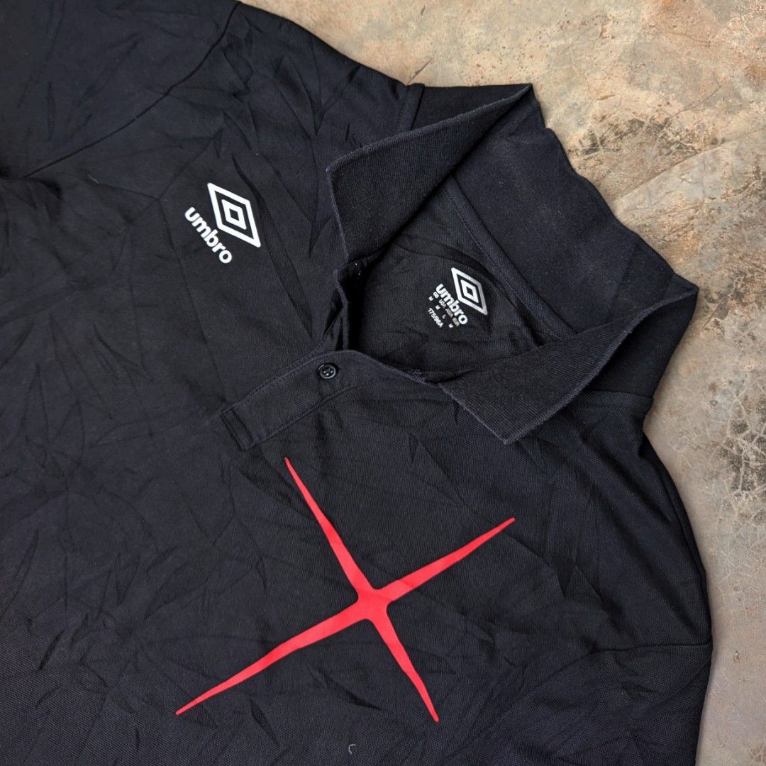 Umbro polo shirt (Category: Tshirts & Polo Shirts ) located in Ozamiz City. Submitted by drithrft (Listing ID 1464876868, Image 3). Description: Dimensions (inches) Width - 20 Length - 27 Condition - 9/10 Issue - missing umbro text on the back - minor fade inside collar.
