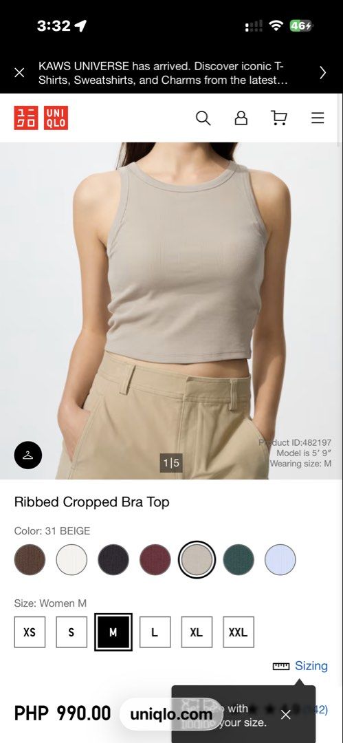 Uniqlo Ribbed Cropped Bra Top (Category: Sleeveless) located in Rizal. Submitted by yowfaveariesdeclutter (Listing ID 1464832515, Image 3). Description: - Brand: Uniqlo - Item: Ribbed Cropped Bra Top Bundle (Set of 2) - Colors: Beige and Grey - Features: Built-in cups, stretchy and comfortable fabric - Style: Great everyday basic, perfect with high-waisted jeans or cargos - Condition: Excellent RFS: decluttering and change of style 899 bundle 500