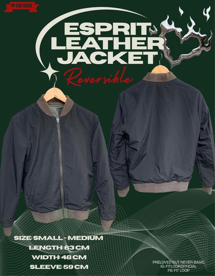 Unisex Esprit Grey Leather Bomber Jacket (Category: Coats, Jackets and Outerwear) located in Binan City. Submitted by iamptetty (Listing ID 1463849810, Image 2). Description: - UNISEX - Esprit grey leather bomber jacket - Ribbed collar, cuffs, and hem - Zip-up front closure - Two button-snap pockets - Fully lined interior - Ideal for casual wear and layering.
