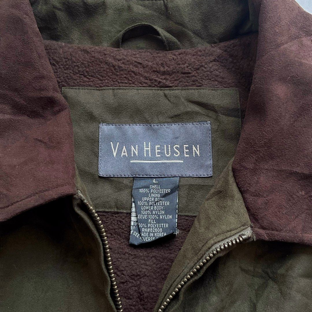 Van Heusen Suede Harrington Jacket (Category: Coats, Jackets and Outerwear) located in Los Banos. Submitted by theoldgoods_ (Listing ID 1464936421, Image 2). Description: Van Heusen Suede Harrington L on tag Moss Green (See pictures for issue) W: 25 inches L: 27 inchew Leg opening: 11.5 inches 750 pesos + shipping fee MOP: Gcash (payment first).