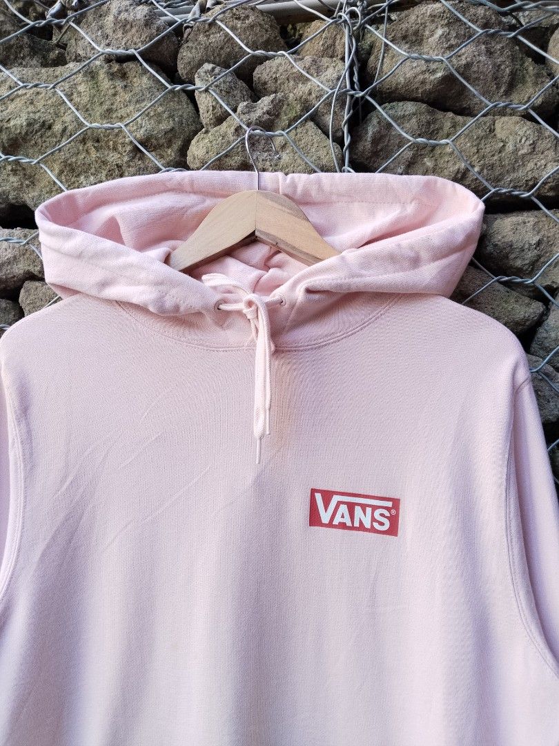 Vans Off The Wall Pink Hoodie Size Medium (Category: Coats, Jackets and Outerwear) located in Manila. Submitted by carlmichae22397 (Listing ID 1464776400, Image 3). Description: - Brand: Vans - Color: Pink - Size: Medium - Condition: Clean, inside and out - Details: Small Vans logo on chest, large 'Off The Wall' graphic on back - Features: Front kangaroo pocket, drawstring hood, ribbed cuffs and hem - Style: Classic streetwear pullover, great for