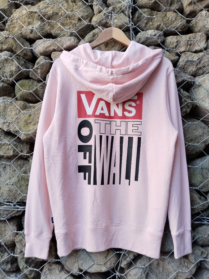 Vans Off The Wall Pink Hoodie Size Medium (Category: Coats, Jackets and Outerwear) located in Manila. Submitted by carlmichae22397 (Listing ID 1464776400, Image 2). Description: - Brand: Vans - Color: Pink - Size: Medium - Condition: Clean, inside and out - Details: Small Vans logo on chest, large 'Off The Wall' graphic on back - Features: Front kangaroo pocket, drawstring hood, ribbed cuffs and hem - Style: Classic streetwear pullover, great for