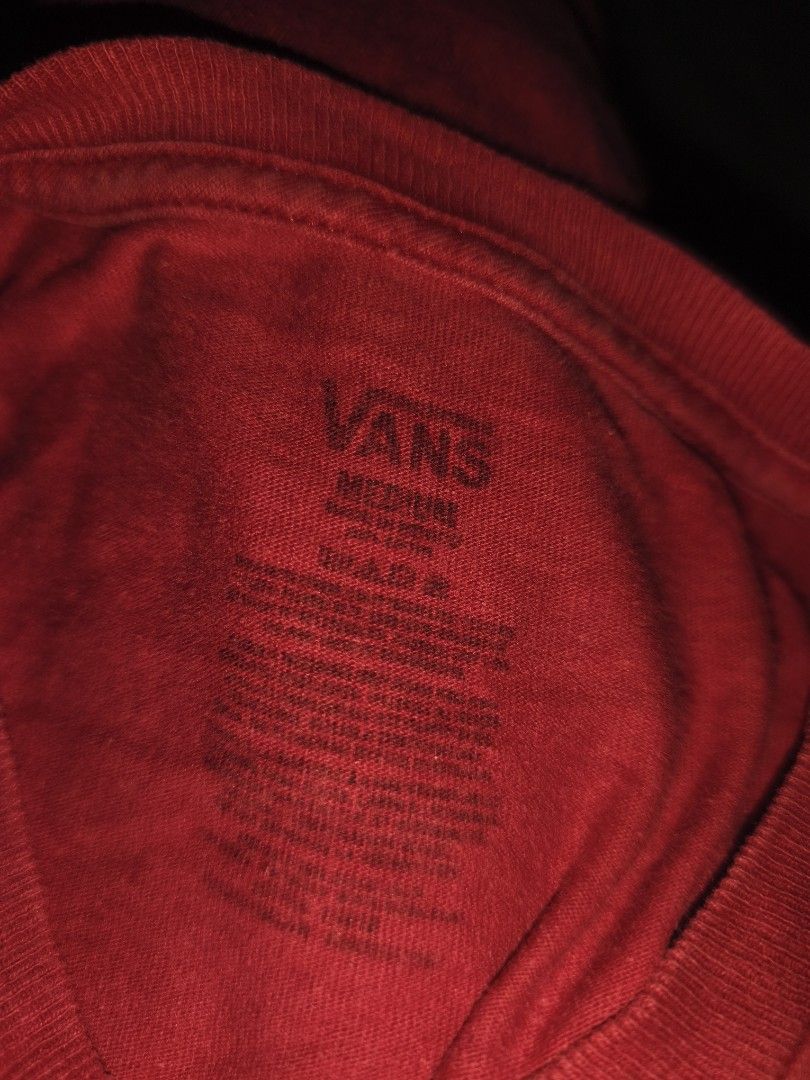 Vans Red T-shirt Medium (Category: Tshirts & Polo Shirts ) located in Cagayan de Oro. Submitted by elijah350below (Listing ID 1464822418, Image 3). Description: - Classic red Vans t-shirt - Features iconic black Vans logo on the front - Tagged as size Medium - Ideal for casual wear - Simple and stylish design 19.5x26 excellent payment: Gcash, maribank & LBP courier: J&T color may vary due to lightning items are thrifted, limit expectations.