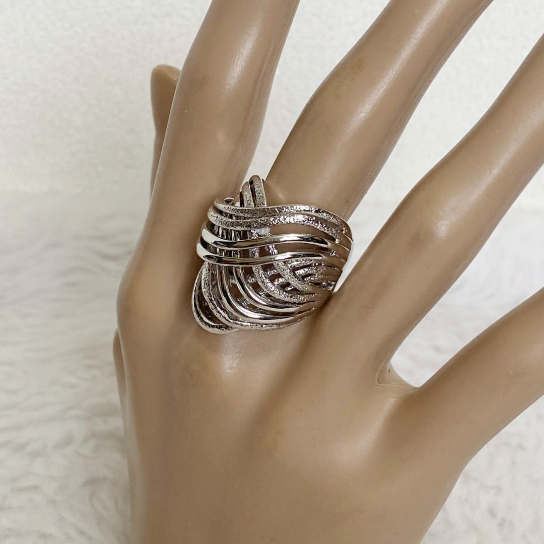 Venus Silver Tone Wide Layered Textured Band Statement Ring (Category: Rings) located in Cebu City. Submitted by posh_avenue888 (Listing ID 1464921761, Image 2). Description: In excellent condition. Size 7. From Japan. 100% authentic!!!.