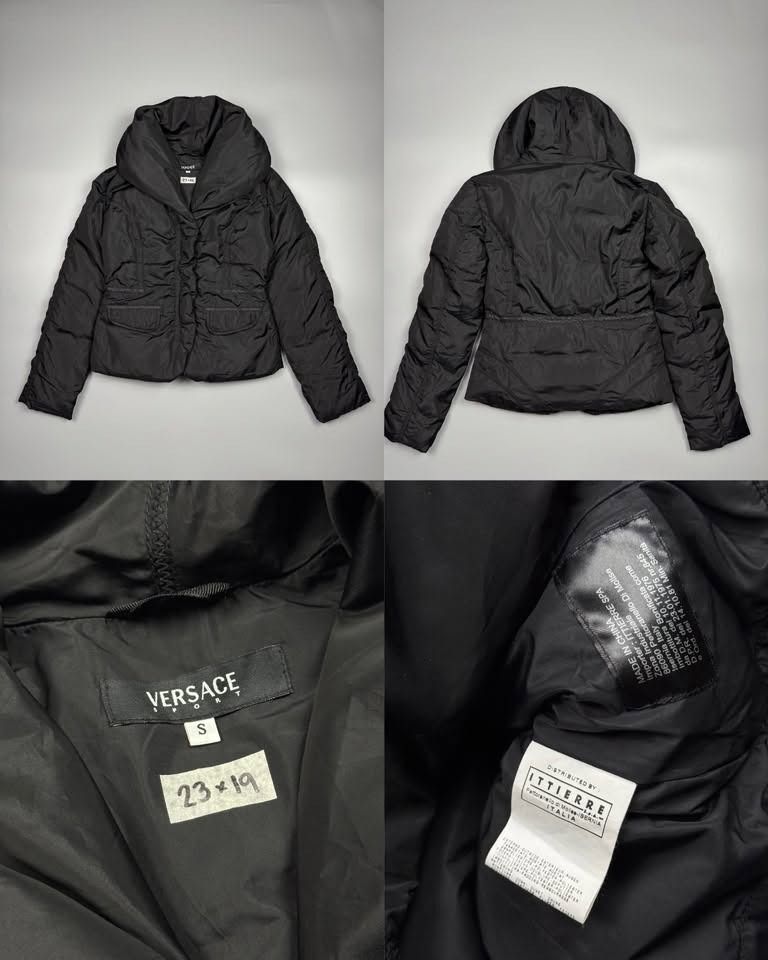 Versace Sport Black Puffer Jacket Size S (Category: Coats, Jackets and Outerwear) located in Baguio. Submitted by binibibi (Listing ID 1464772441, Image 1). Description: VERSACE PUFFER JACKET (EXCELLENT CONDITION) SIZE: SMALL (23L X 19W) - Brand: Versace Sport (Distributed by Ittiere Spa) - Color: Classic Black - Size: Small (Tag attached) - Design: Oversized collar and hood, quilted texture with front pockets - Condition: Great for cold weather 