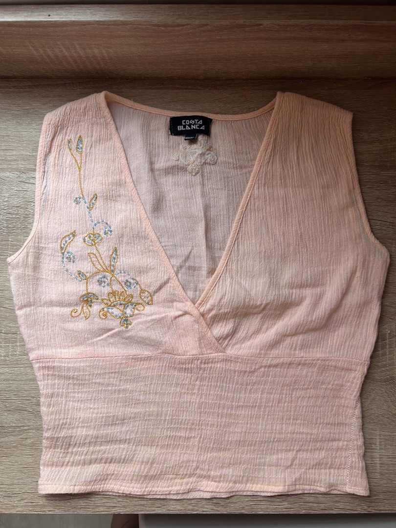 Vintage Beaded Sleeveless Top (Category: Sleeveless) located in Pasay City. Submitted by jks.ells (Listing ID 1464778692, Image 1). Description: - fabric is thin so this is perf for a beach cover up! or u can wear a white tube underneath - can fit xs to s - idk where to use this anymoreeee pls give this baby a new home 🥹 - dm for more ques!.