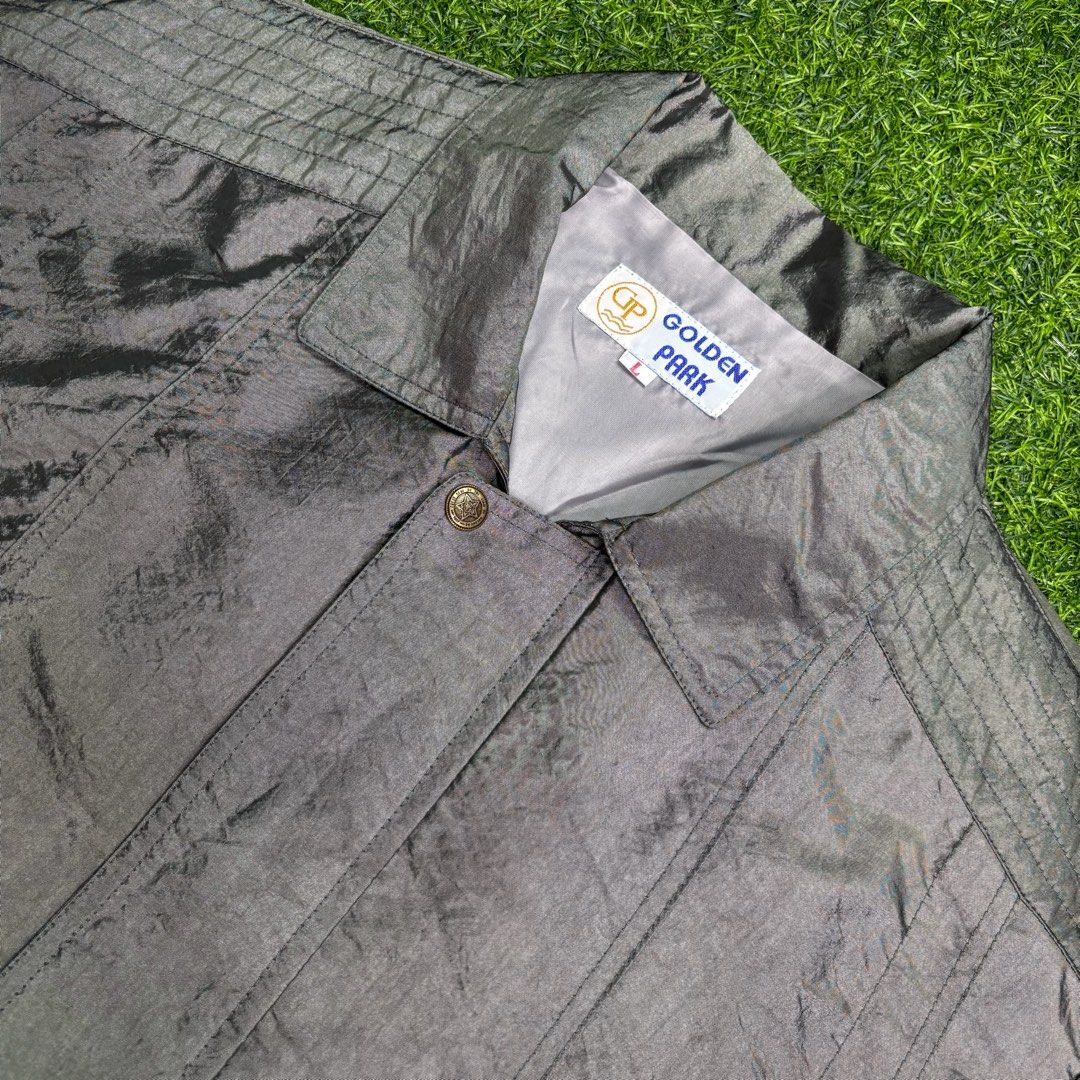 Vintage Golden Park | Harrington Jacket. (Category: Coats, Jackets and Outerwear) located in Manila. Submitted by bypiecesandstories (Listing ID 1464882400, Image 3). Description: Vintage Golden Park | Harrington Jacket. 799 PHP 🧡 Perfect Condition Slightly Boxy Fit Can Fit — Small to Large Dimensions — W 24" L 26.5" A vintage Golden Park Harrington made in lightweight nylon with a classic silhouette. Easy to throw on and versatile enough to com