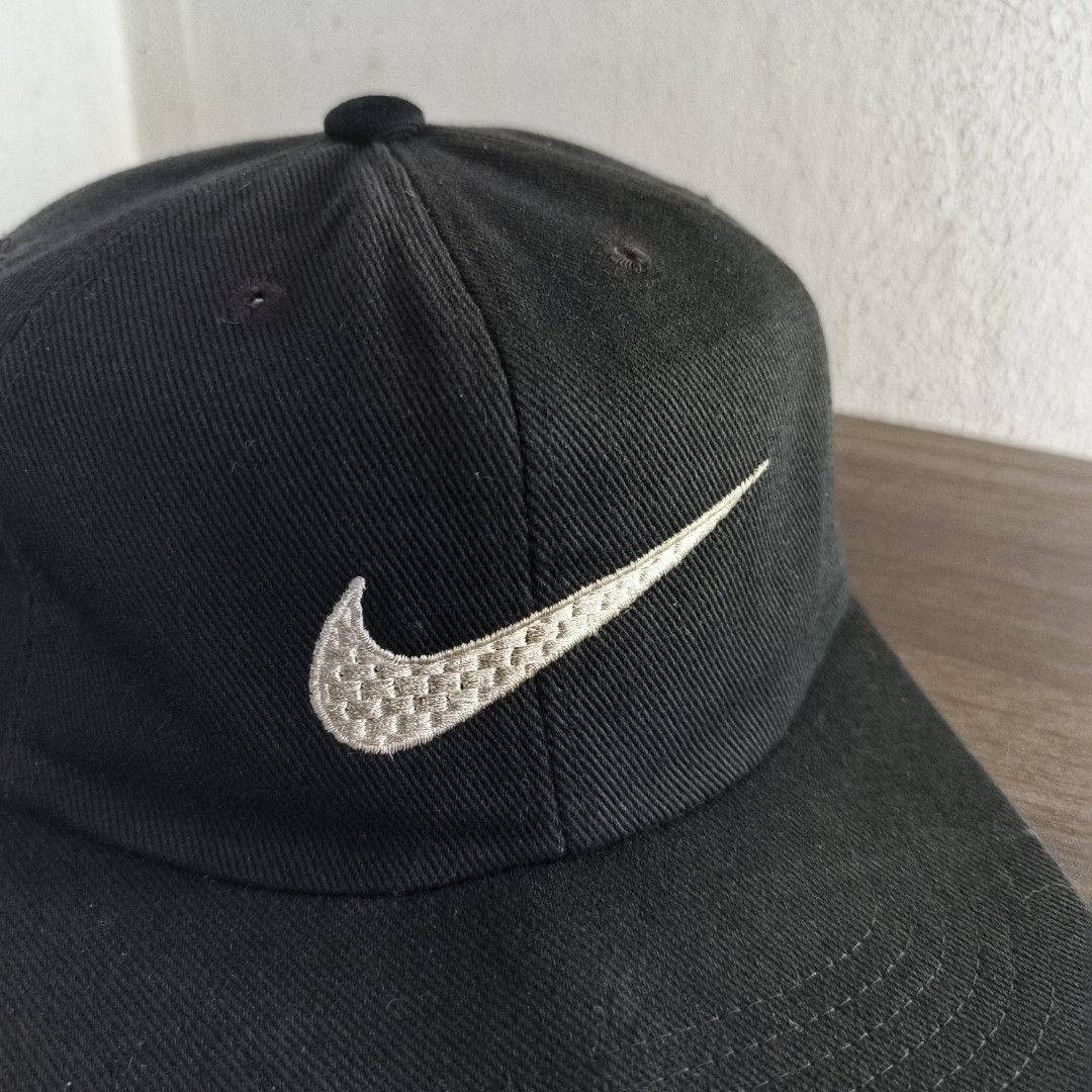 Vintage Nike Embroidered Logo Cap (Category: Caps & Hats) located in Antipolo. Submitted by soon2byours_ (Listing ID 1464797438, Image 2). Description: Adult Fitting Velcro Large on tag Flaws: soft brim and slightly deformed & sweat stains on sweatband and under brim Color Rate: 8.5/10 Condition: GOOD COLOR MAY VARY DUE TO LIGHTING!.