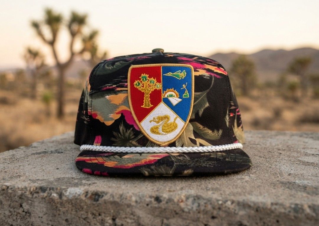 Vintage SAN SUN Black Tropical Sunset & Shield Patch Snapback Hat (Category: Caps & Hats) located in Binangonan. Submitted by yuristalin888 (Listing ID 1464780950, Image 1). Description: Add a unique, retro statement piece to your wardrobe with this vintage SAN SUN snapback hat. It features an all-over tropical sunset and palm tree pattern in shades of black, pink, orange, and green. The front is highlighted by a distinctive multi-colored embroid