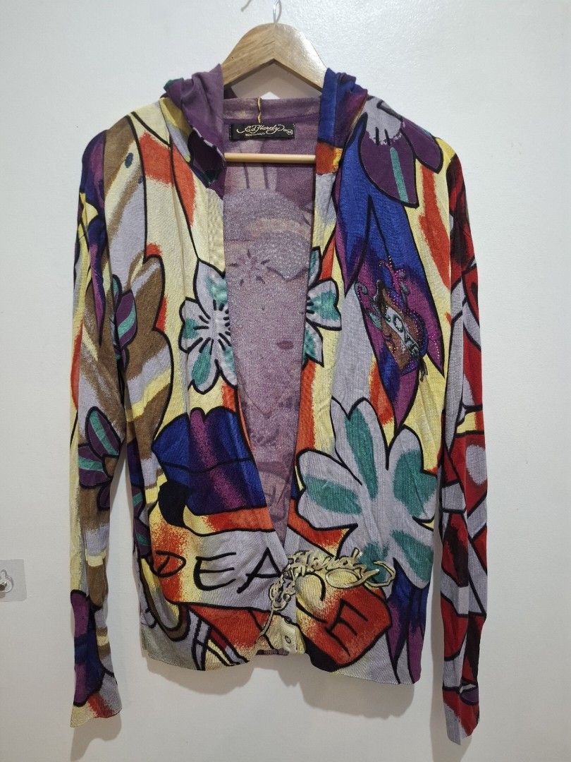 Vintage y2k ed hardy AOP (Category: Coats, Jackets and Outerwear) located in Tarlac. Submitted by christopher.24 (Listing ID 1464878816, Image 2). Description: xs on tag fit mens small to med womens large.