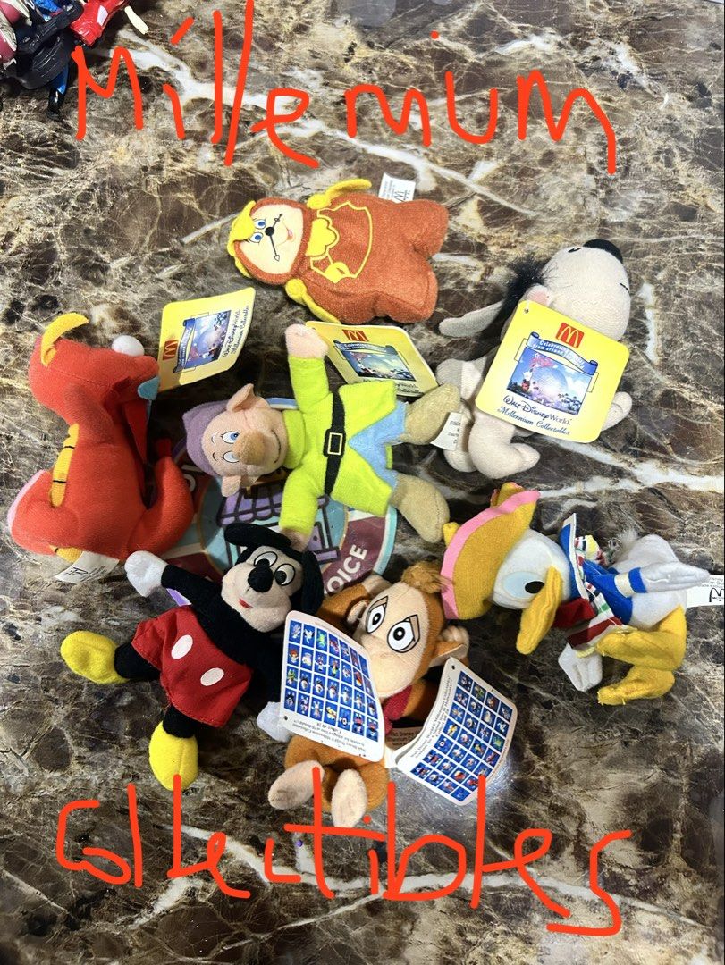 walt disney millenium collectibles by mcdo (Category: Plushies & Soft Toys) located in Caloocan City. Submitted by rovynstore30 (Listing ID 1464895675, Image 1). Description: 7 pcs. walt disney millenium collections by mcdo 2 pcs. not mcdo kita naman sa pictures ganda pa! good for collections take all no breakset mod: lalamove or 🍊checkout 1st to pay via gcash #rovynstore .