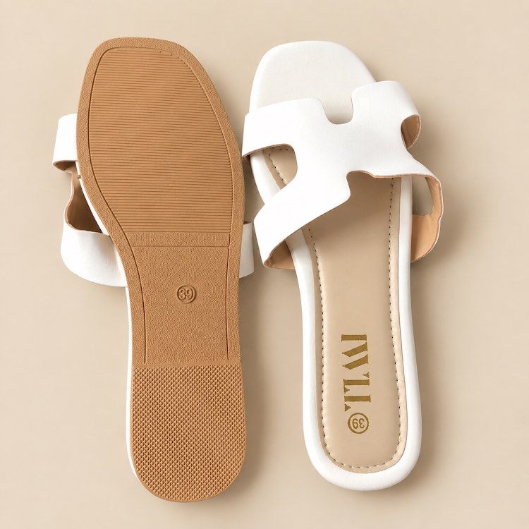 White H-Strap Flat Sandals Size 39 (Category: Flats & Sandals) located in Cavite. Submitted by rareclothing.ph (Listing ID 1464868613, Image 2). Description: ‎- White flat sandals ‎- H-strap design ‎- Brand: IWLL (stamped on insole) ‎- Size: 39 ‎- Slip-on style for easy wear ‎- Ideal for casual outings ‎.