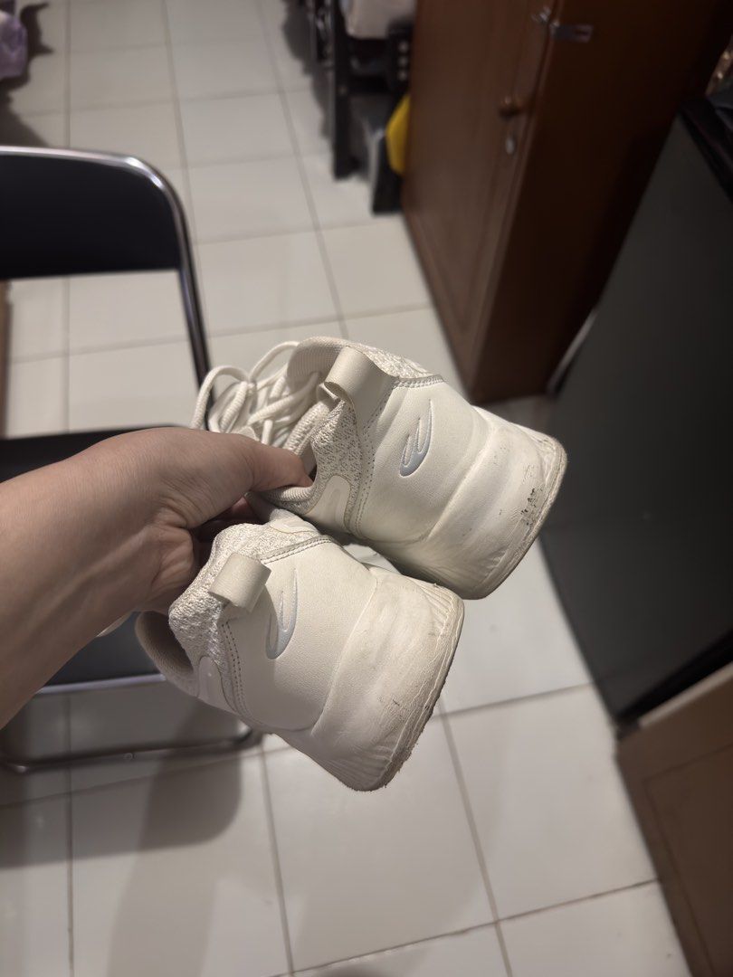 White Mesh Chunky Sneakers (Category: Sneakers) located in Manila. Submitted by maudmd (Listing ID 1464877423, Image 3). Description: - Color/Style: All-white chunky sneakers - Upper: Breathable mesh - Closure & Sole: Lace-up design with cushioned thick soles and heel pull tab - Condition: Signs of wear on midsoles and outsoles, but still has plenty of life left - Best for: Comfortable daily wear.