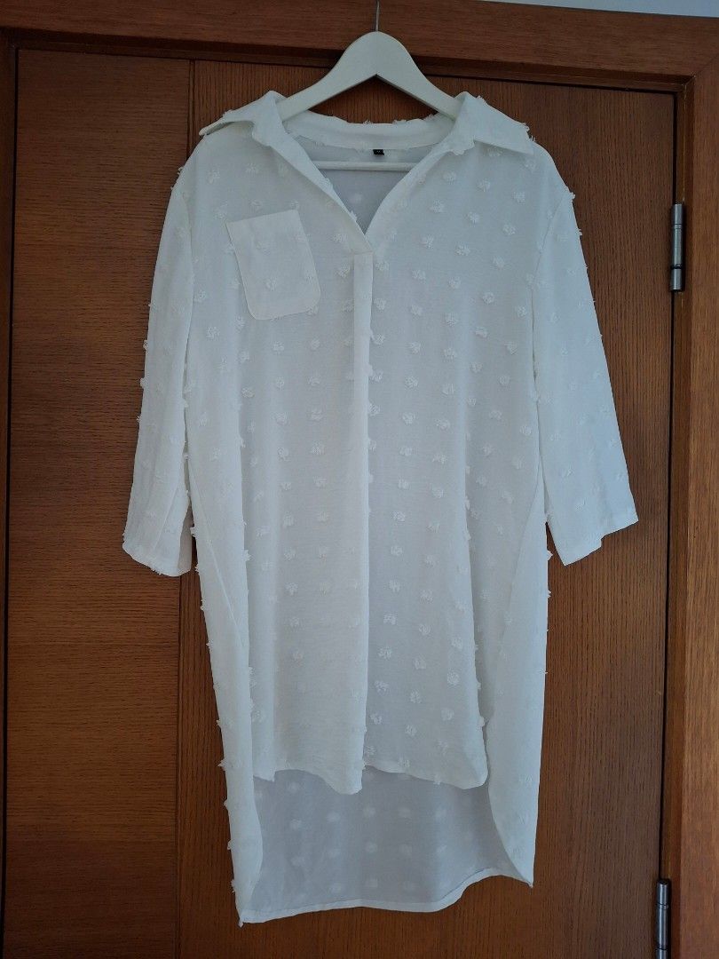 White Swiss Dot Long Sleeve Button Up Blouse Shirt (Category: Longsleeves) located in Makati City. Submitted by betsyk (Listing ID 1464770337, Image 1). Description: got it as a present, but not never worn..