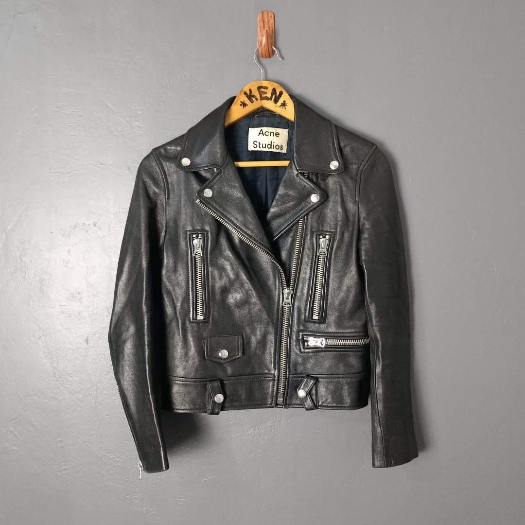 Women's - Acne Studios (Category: Coats, Jackets and Outerwear) located in Bacolod City. Submitted by drop.ph (Listing ID 1464881938, Image 2). Description: Acne Studios - Mock Leather Biker Jacket *Size XS - 16.5 - Width, 19.5 - Length 15 - Shoulder, 21.5 - Sleeve *Minor signs of usage, Missing leather belt *Overall still in excellent condition *Price: 15,000php *Add SF if outside Bacolod City.