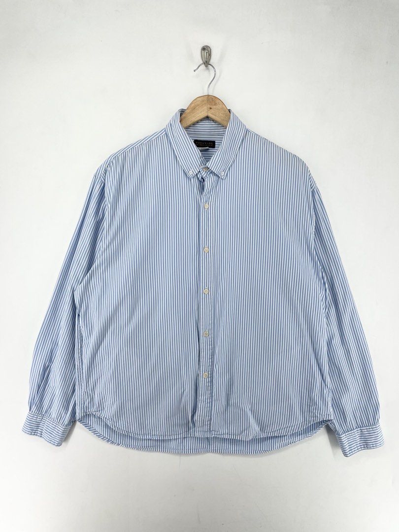 Workware Blue Stripe (with pockets) Polo Longsleeve (Category: Formal Shirts) located in Mandaluyong City. Submitted by armrhts (Listing ID 1464844791, Image 1). Description: Size: Larg Dimensions(inches) •Width: 23" •Length: 27" •Pit to Cuff: 19" .