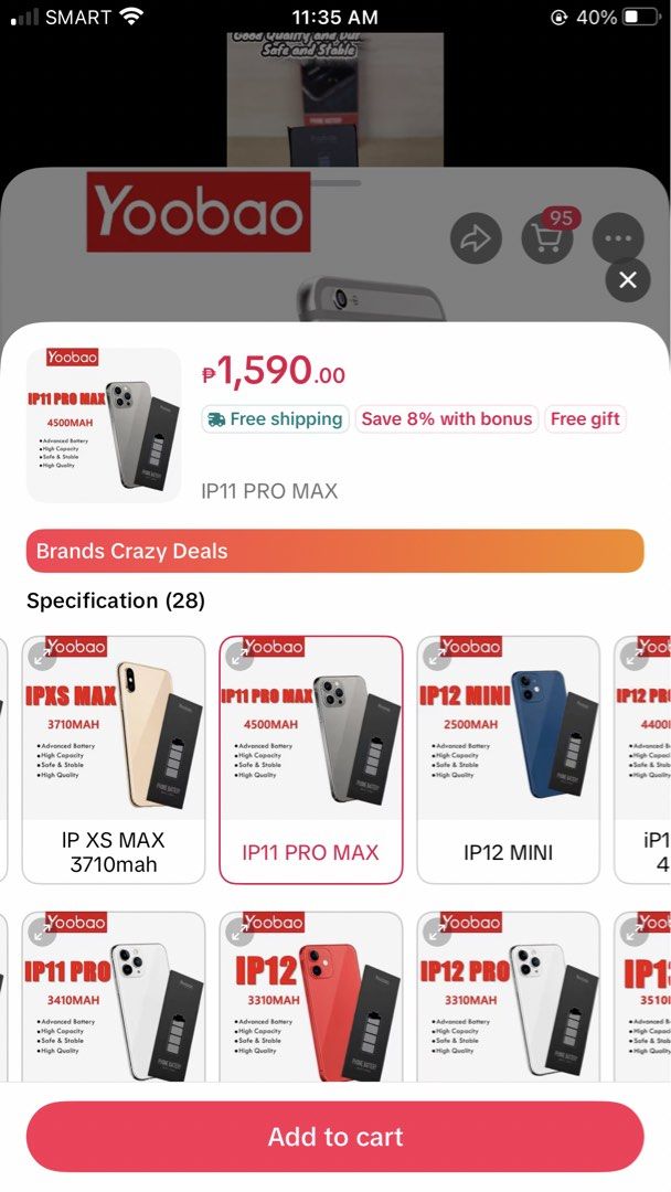 Yoobao iPhone 11 Pro max battery (Category: Batteries & Power Banks) located in Manila. Submitted by itsmeyowwwww (Listing ID 1464775711, Image 2). Description: Brand new wrong order .