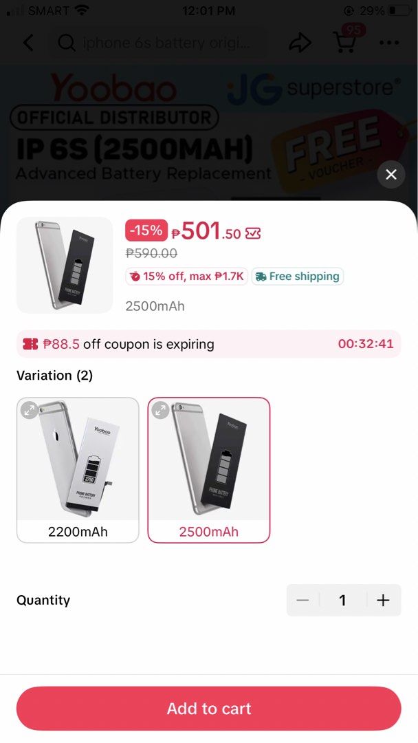 Yoobao iPhone 6s battery (Category: Batteries & Power Banks) located in Manila. Submitted by itsmeyowwwww (Listing ID 1464775530, Image 2). Description: Bnrand new (wrong order) .