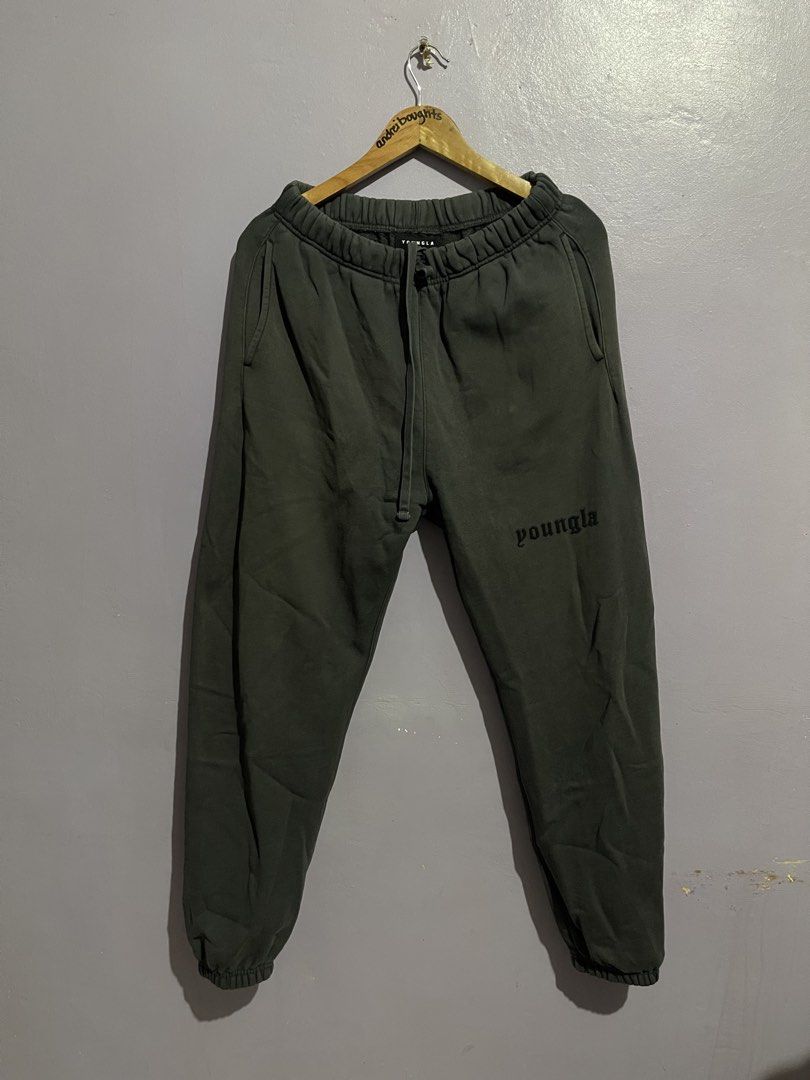 YoungLA Sweatpants (Category: Joggers) located in Angeles City. Submitted by andreiboughts (Listing ID 1464957783, Image 1). Description: Length: 40 Width: 28-38 (garterized) Condition: 9.5/10 Color rate: 9.5/10 Issue (s): stain Complete Tags ✅ Large on tag.