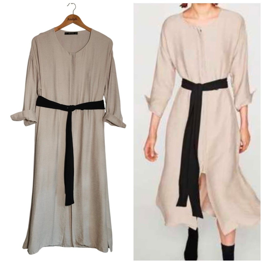 ZARA beige - Khaki button down Maxi Dress (Category: Dresses) located in Caloocan City. Submitted by modishthriftstore (Listing ID 1464852750, Image 1). Description: @ZARA beige maxi dress* Good as New* Button down Loose fit ❤M-L (small on tag) Width :21 inches (Loose dress) L: 49 flowy / Comfy. material loc: Rainbow village. 5North Caloocan.