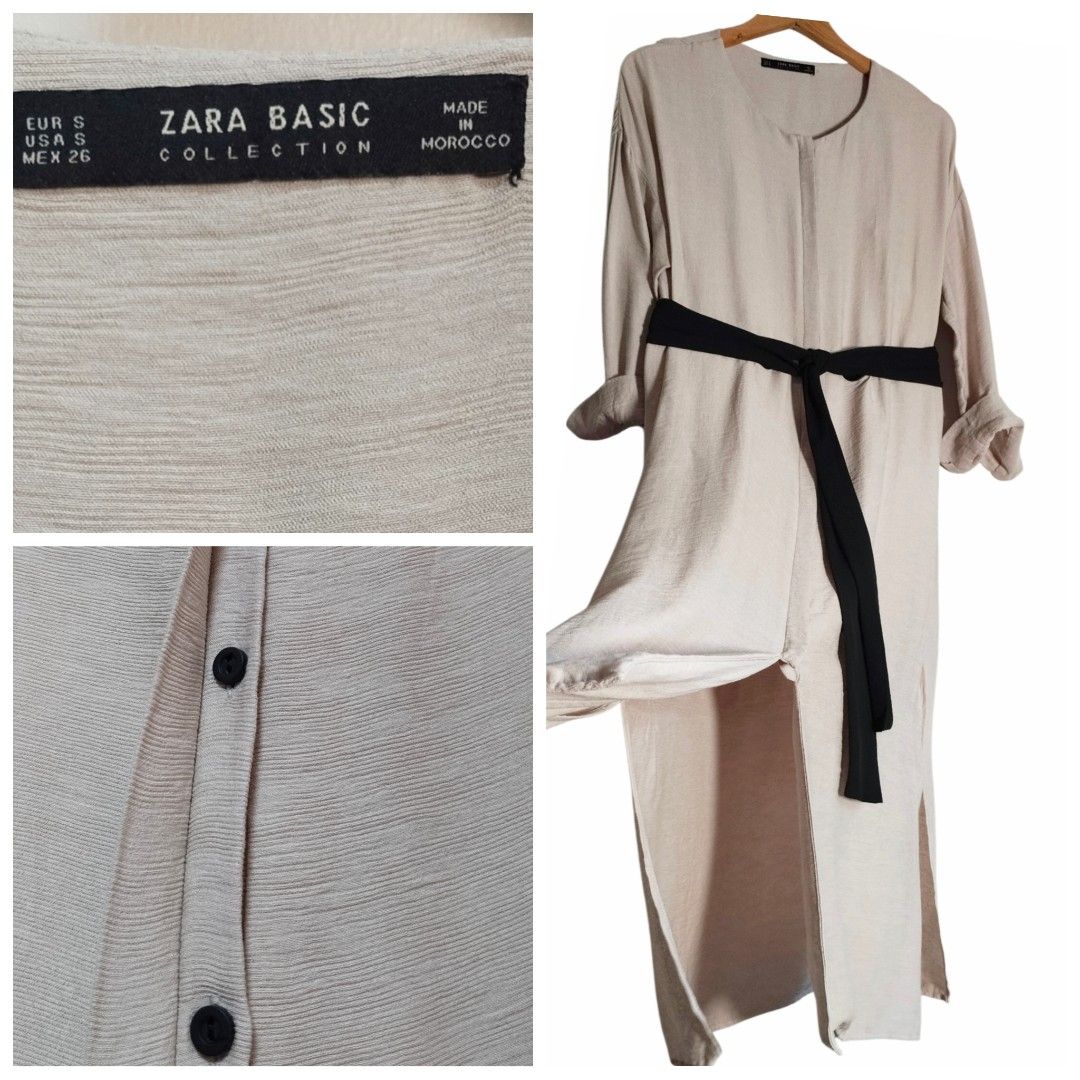 ZARA beige - Khaki button down Maxi Dress (Category: Dresses) located in Caloocan City. Submitted by modishthriftstore (Listing ID 1464852750, Image 2). Description: @ZARA beige maxi dress* Good as New* Button down Loose fit ❤M-L (small on tag) Width :21 inches (Loose dress) L: 49 flowy / Comfy. material loc: Rainbow village. 5North Caloocan.