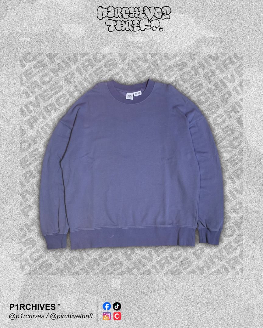 Zara Blue Oversized Crewneck Sweatshirt (Category: Coats, Jackets and Outerwear) located in San Juan City. Submitted by p1rchives (Listing ID 1464929799, Image 1). Description: ZARA Oversized Crewneck Measurements: • W: 24" x L: 26.5" Fabric / Material: • Cotton Issues: • Washable Stain sa may garter DM FOR PRICE & INQUIRIES. 📍 San Juan City 🚚 Meetups around San Juan City 📦 J&T Delivery 🛵 Lalamove All items are handpicked and thrifted. Please
