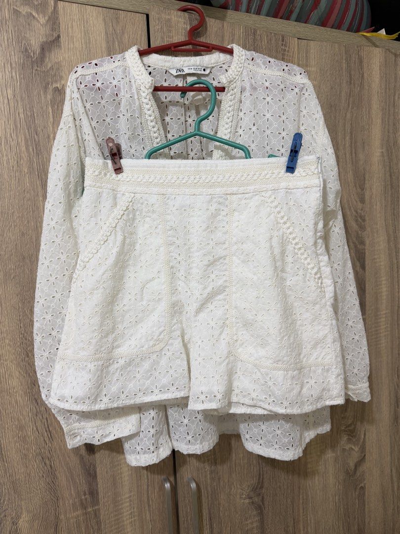 Zara eyelet shorts & top coords set (Category: Sets or Coordinates) located in Manila. Submitted by kheipreloved (Listing ID 1464853454, Image 1). Description: Xs- top Small- shorts Good as brandnew Original price in store around 4k.