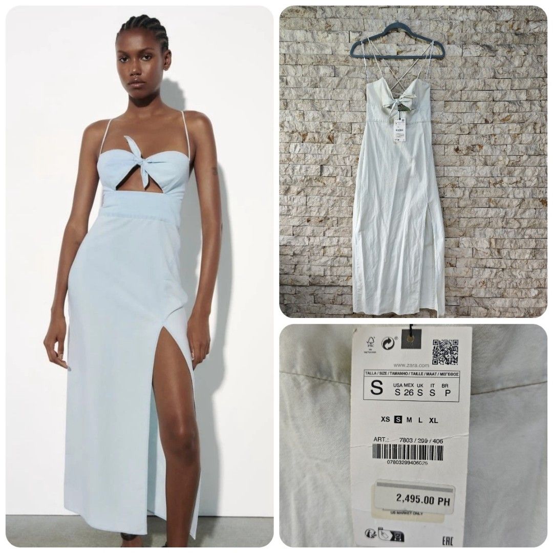 ZARA light blue midi dress with Bow size small (Category: Dresses) located in Quezon City. Submitted by excessmuch (Listing ID 1464863583, Image 1). Description: .