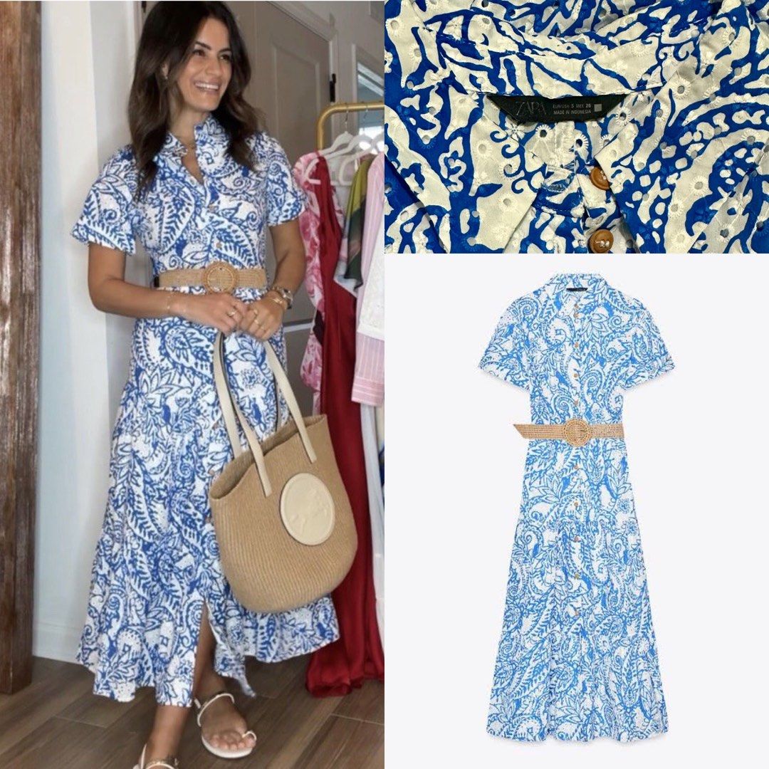 ZARA Printed Eyelet Belted dress (Category: Dresses) located in Manila. Submitted by ccollection_ (Listing ID 1464903835, Image 1). Description: Brandnew without Tag Bust 32-34, waistline 26.
