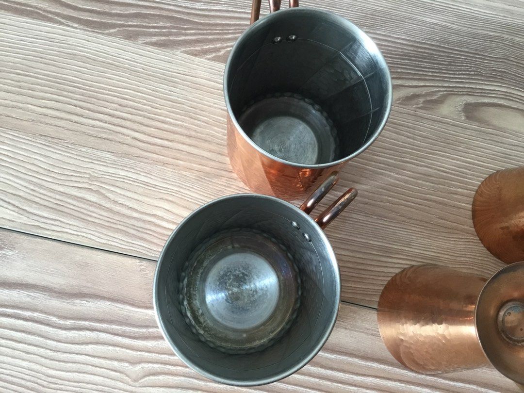 100% pure copper - Japanese hammered copper cups (Category: Other Kitchenware & Tableware) located in Manila. Submitted by declutteringpixie (Listing ID 1459360772, Image 3). Description: **ships from QC Take all for 1250 2 copper mules (stainless steel-lined) - ₱500 Needs a bit of cleaning, no chips or cracks 3 Rare design/artisanal footed copper cups/goblets (tin-lined and beautifully patina-ed) - ₱900 footed cups has some minor denting on the 