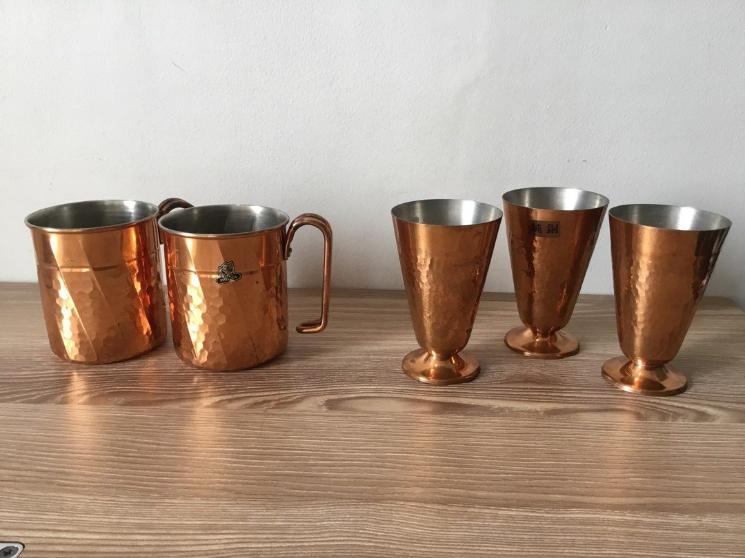 100% pure copper - Japanese hammered copper cups (Category: Other Kitchenware & Tableware) located in Manila. Submitted by declutteringpixie (Listing ID 1459360772, Image 2). Description: **ships from QC Take all for 1250 2 copper mules (stainless steel-lined) - ₱500 Needs a bit of cleaning, no chips or cracks 3 Rare design/artisanal footed copper cups/goblets (tin-lined and beautifully patina-ed) - ₱900 footed cups has some minor denting on the 