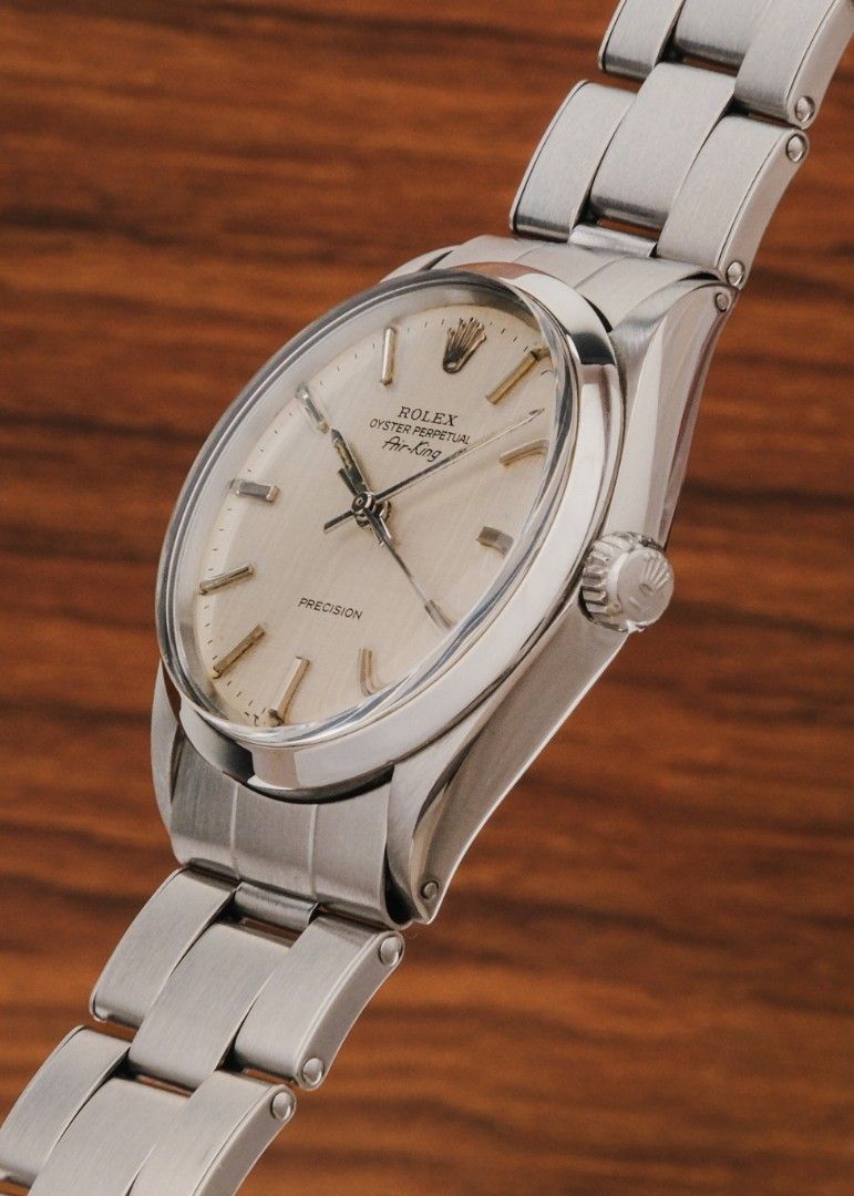 1969 Rolex Air-King "Linen Dial" (Category: Luxury Watches) located in Manila. Submitted by windsorfinery (Listing ID 1459409299, Image 3). Description: *Rare linen dial* Rolex Air-King 5500 1969 Automatic 34mm Stainless steel Acrylic Rolex bracelet Box: No Papers: No Others: Leather pouch. 1-Year Mechanical Warranty by Windsor Finery Co. Cash Price: ₱208,000 ✔️ Layaway accepted ✔️ Credit cards accepted ✔️ Viewings accepted (Greenbelt, Makati) ✔️