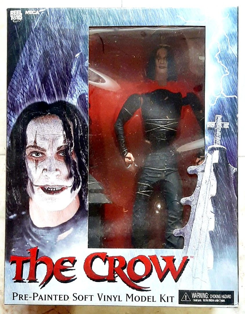 1994 NECA The Crow Pre-Painted Soft Vinyl Model Kit (Category: Figurines & Statues) located in Liloan. Submitted by angelyneroberts_171329 (Listing ID 1459362212, Image 1). Description: FOR SALE 1994 NECA The Crow Pre-Painted Soft Vinyl Model Kit DESCRIPTION : - Manufactured by NECA (Reel Toys). - Pre-Painted Soft Vinyl Model Kit. - Eric Draven (played by Brandon Lee) from The Crow -Window box featuring artwork of Eric's face on the left and a cr