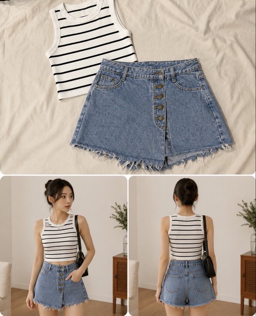 26-27 / 12" Blue Denim Button-Up Skort (Category: Skirts) located in Caloocan City. Submitted by nnnprelovedclothes (Listing ID 1459404804, Image 2). Description: - Cute blue denim skirt - Button-up front .