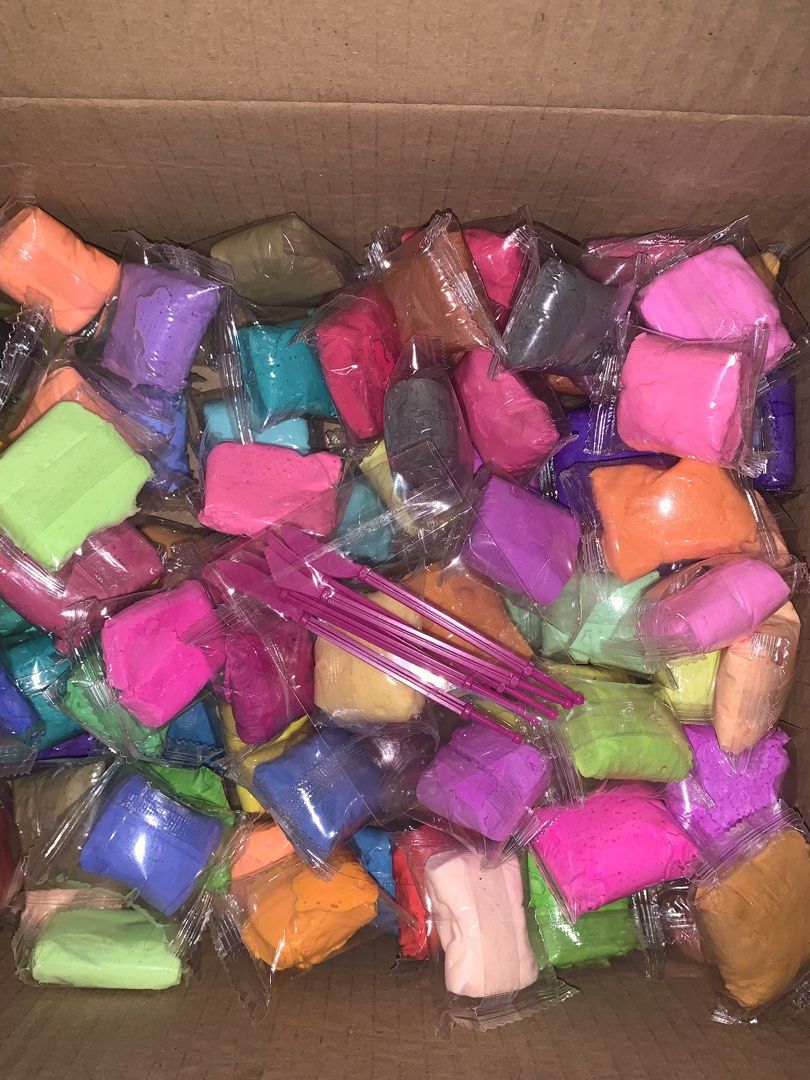 80+ pieces AIRDRY CLAY (Assorted Colors) with Cutting Tools (Category: Craft Supplies & Tools) located in Manila. Submitted by love_lili11 (Listing ID 1459306255, Image 2). Description: - Assorted bright colors of modeling clay - Individually wrapped packs - Includes small pink sculpting tools - Ideal for kids' crafts and party favors - Great for group activities.
