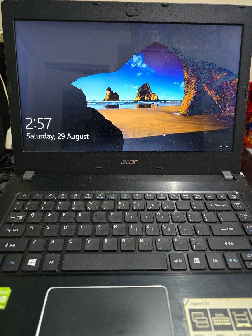 Acer Aspire E 14 E5-475G-380U Laptop (Category: Laptops & Notebooks) located in Antipolo. Submitted by lawsell (Listing ID 1459302734, Image 3). Description: - Acer Aspire E 14 Laptop - Intel Core i3-7100U Processor (2.4 GHz) - NVIDIA GeForce 940MX Graphics (2GB VRAM) - 4GB DDR4 Memory - Ultrafast Wireless with MU-MIMO - Acer TrueHarmony Sound - Certified for Skype for Business - Screen shows Windows login, ready for setup..