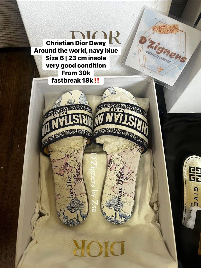 Authentic Christian Dior Dway around the world (Category: Sneakers & Footwear) located in Quezon City. Submitted by DZignersbyZsa (Listing ID 1459430786, Image 1). Description: Authentic Christian Dior Dway Around the world in navy blue sole protector removed and replaced Very good condition worn few times only with dustbag & box Size 6 womens.