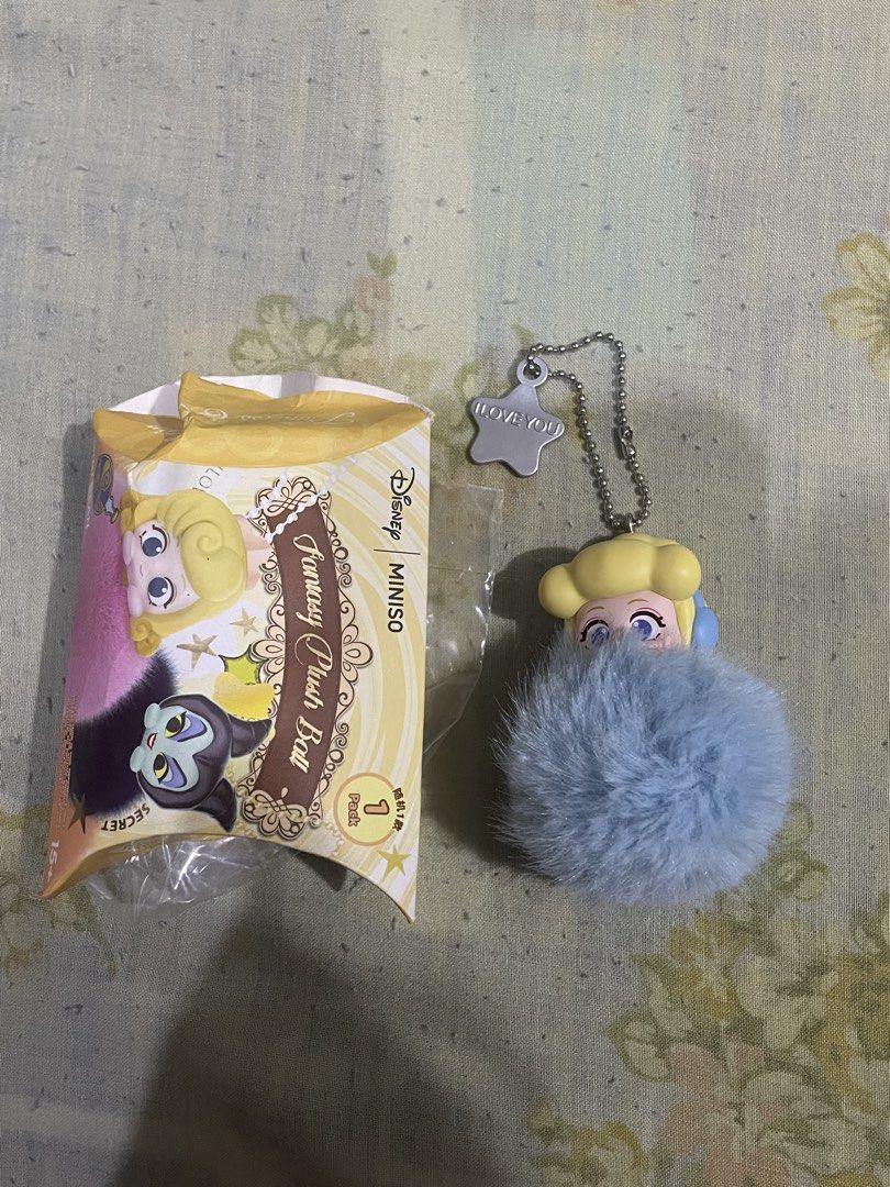 Authentic Disney Cinderella Plush Ball Keychain (Category: Plushies & Soft Toys) located in Manila. Submitted by prelovedpicksph (Listing ID 1459471975, Image 1). Description: — in good condition, minimal flaw — flaw includes dents in the box, no flaws in the keychain itself — bought from Miniso.