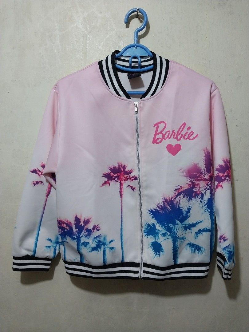 Barbie Forever Pink Palm Tree Bomber Jacket Size L (Category: Coats, Jackets and Outerwear) located in Manila. Submitted by PrinceDani.Clothing (Listing ID 1459340268, Image 1). Description: barbie pink bomber jacket large 20in width 21in length excellent condition .