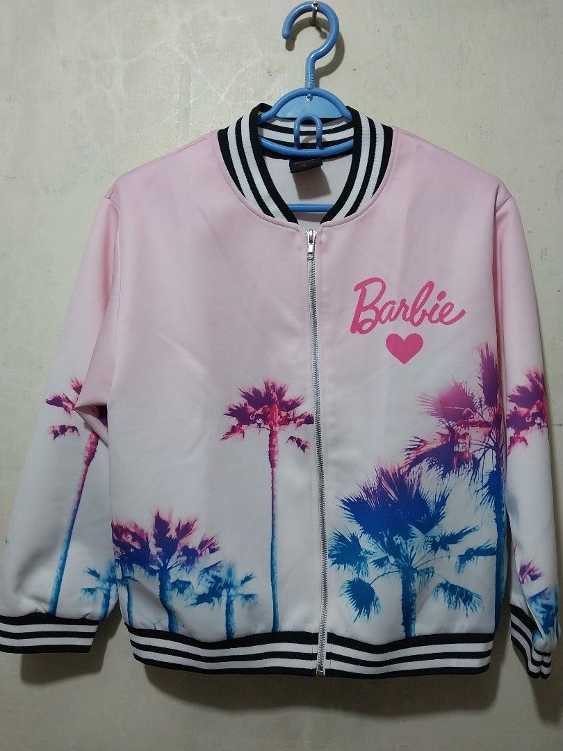 Barbie Forever Pink Palm Tree Bomber Jacket Size L (Category: Coats, Jackets and Outerwear) located in Manila. Submitted by PrinceDani.Clothing (Listing ID 1459340268, Image 2). Description: barbie pink bomber jacket large 20in width 21in length excellent condition .