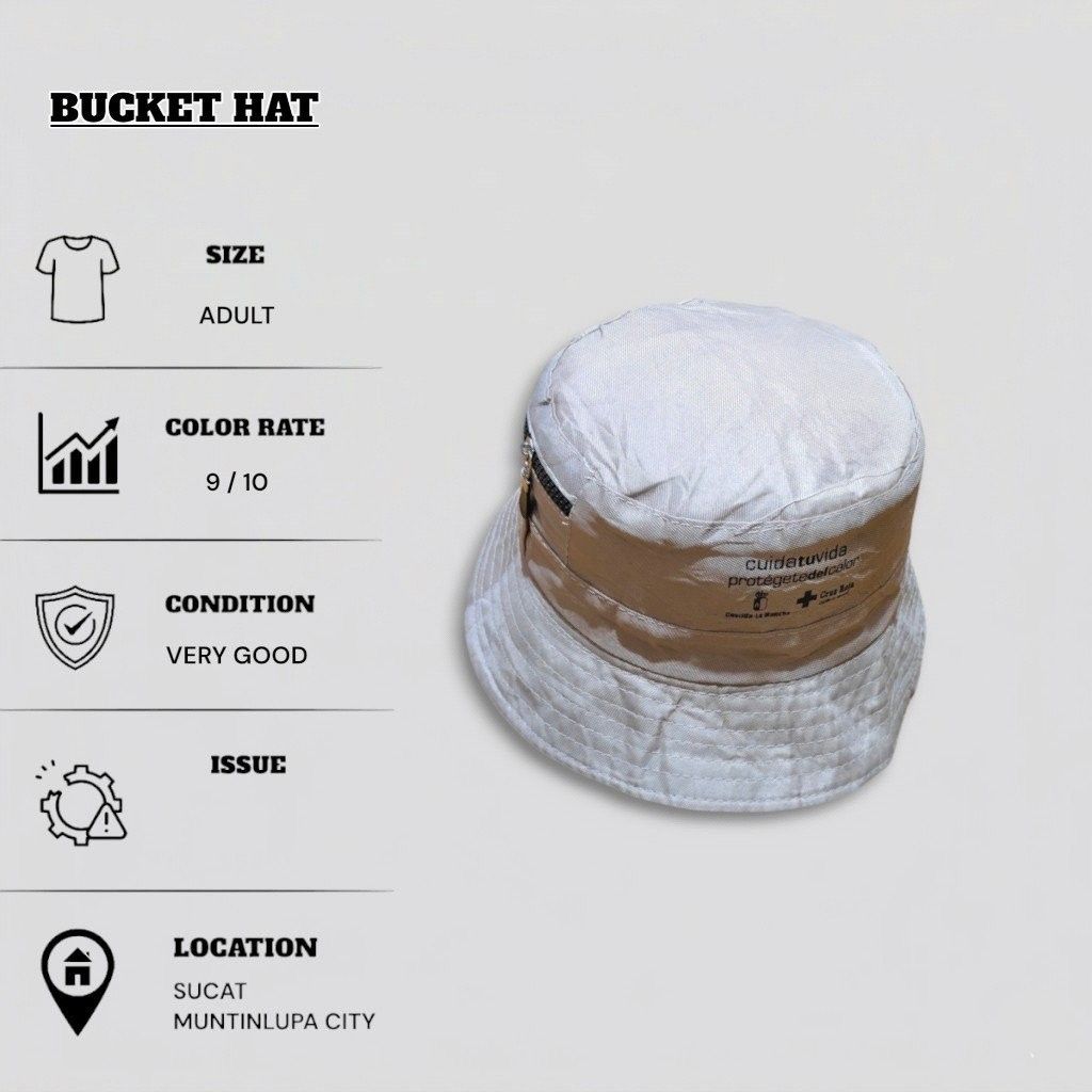 BUCKET HAT (Category: Caps & Hats) located in Muntinlupa City. Submitted by nofame12 (Listing ID 1459360386, Image 1). Description: PLEASE CHECK THE DETAILED OF THE ITEM ON FIRST PHOTO LOCATION - SUCAT MUNTINLUPA CITY.