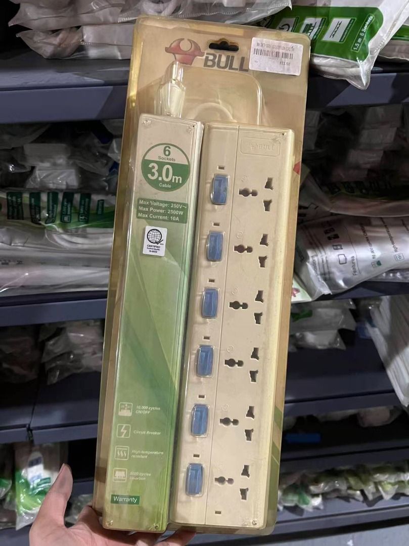 Bull safety socket extension 3/4/6 socket (sale) (Category: Electrical, Adaptors & Sockets) located in Paranaque City. Submitted by pilipinashop (Listing ID 1441711925, Image 3). Description: Brand new Sale 3 socket 2m - srp 300 sale: 200 3 socket 5m - srp 350 sale: 250 4 socket 1.5m - srp 370 sale: 270 4 socket 3m - srp 470 sale: 370 4 socket 2m with 2 usb ports - srp 907 sale: 750 6 socket 2m - srp 570 sale: 470 6 socket 3m - srp 830 sale: 700 