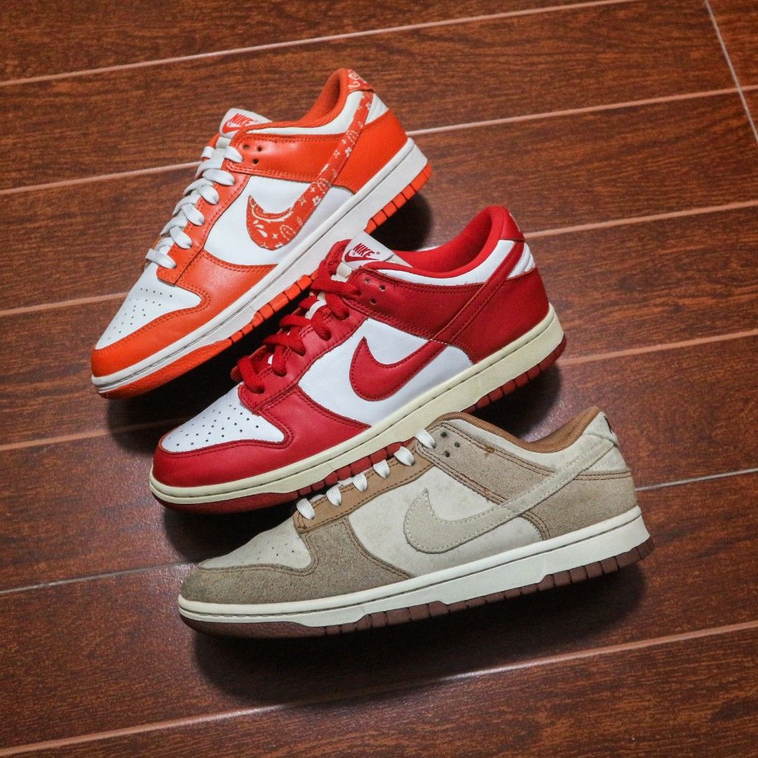 Cheap Used Nike Dunk Lows! (Size 7.5,8) (Category: Sneakers) located in Rizal. Submitted by dricflair_04 (Listing ID 1459462269, Image 2). Description: For Sale! Nike Dunk Low "Medium Curry" Size 8US // Good Condition // p1,500 Only! *Signs og usage *W/ og box Nike Dunk Low "St. john" 2020 Size 8US // Very Good Condition // P2,000 only! W/og nox Nike Dunk Low "Orange Paisley" Size 9W / 7.5M // Very Good Condition // P1,500 Only *W/ og box Vouch a