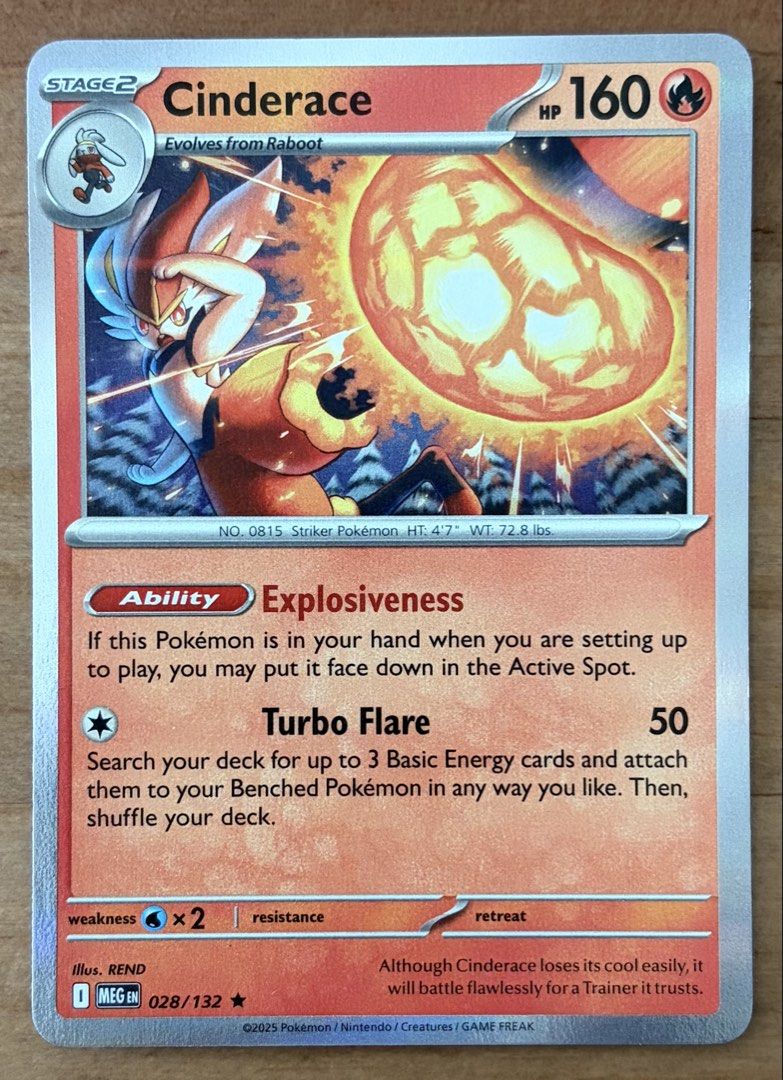 Cinderace [Holo] | Pokemon Cards ~ Mega Evolution (Category: Raw Singles) located in Makati City. Submitted by cardlab (Listing ID 1459337579, Image 1). Description: Items are 💯 authentic/original/legit. About The Card: •Language: EN • Number: 028/132 • Rare • Holofoil FOR: • Cards ₱99 and below with Card Sleeves • Cards ₱100 and up with Card Sleeves and Used Toploader • ₱10 for Bnew Tops Packaging (If Shipping): ✔️ Plastic cover ✔️ Cardboard ✔️