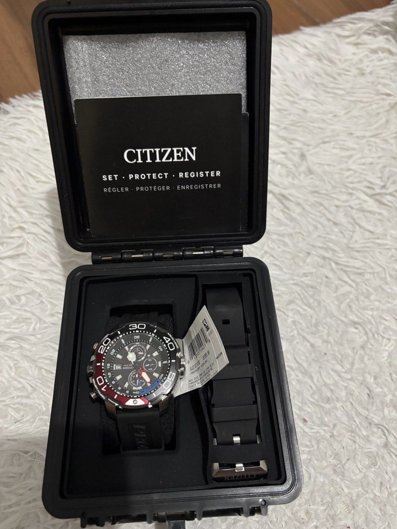 Citizen Promaster Aqualand Eco-Drive Chronograph. (Category: Luxury Watches) located in Las Pinas. Submitted by justg (Listing ID 1459444327, Image 1). Description: Model Reference: BJ2167-03E Movement: Eco-Drive Solar Quartz (Caliber B740) Case Diameter: 46 mm Water Resistance: 200 meters / 20 BAR Strap: Black Polyurethane.