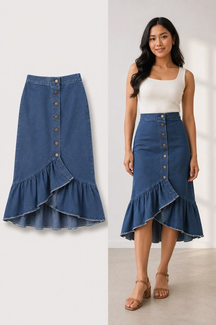 Denim Ruffle Skirt (Category: Skirts) located in Quezon City. Submitted by lynylynn (Listing ID 1459434969, Image 1). Description: .