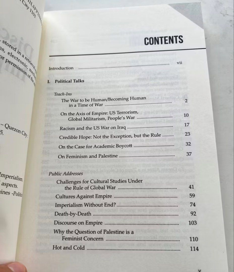Discourse on Imperialism by Neferti X.M. Tadiar (Category: Storybooks) located in Quezon City. Submitted by turpentinechaser (Listing ID 1459349017, Image 2). Description: Discourse on Imperialism by Neferti X.M. Tadiar. Explores political discussions on global war and feminism, including US Terrorism and the Iraq War. Perfect for political theory and current events enthusiasts..