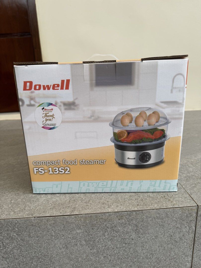 Dowell Compact Food Steamer FS-13S2 (Category: Other Kitchen Appliances) located in Las Pinas. Submitted by vanethneth (Listing ID 1459362600, Image 1). Description: - Dowell Compact Food Steamer, Model FS-13S2 - Two tiers of steaming baskets for versatile cooking - Convenient 60-minute timer - Easy-to-monitor external water gauge with LED indicator - Detachable base for easy cleaning and storage - Transparent baskets let you see your food as it 